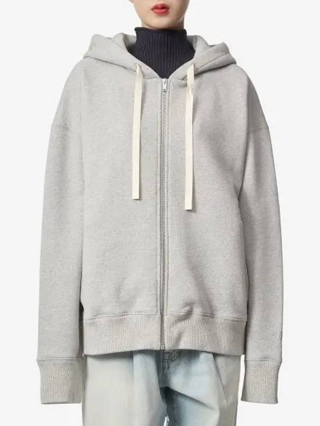 Women's Logo Cotton Zip Up Hoodie Pastel Grey - JIL SANDER - BALAAN 2