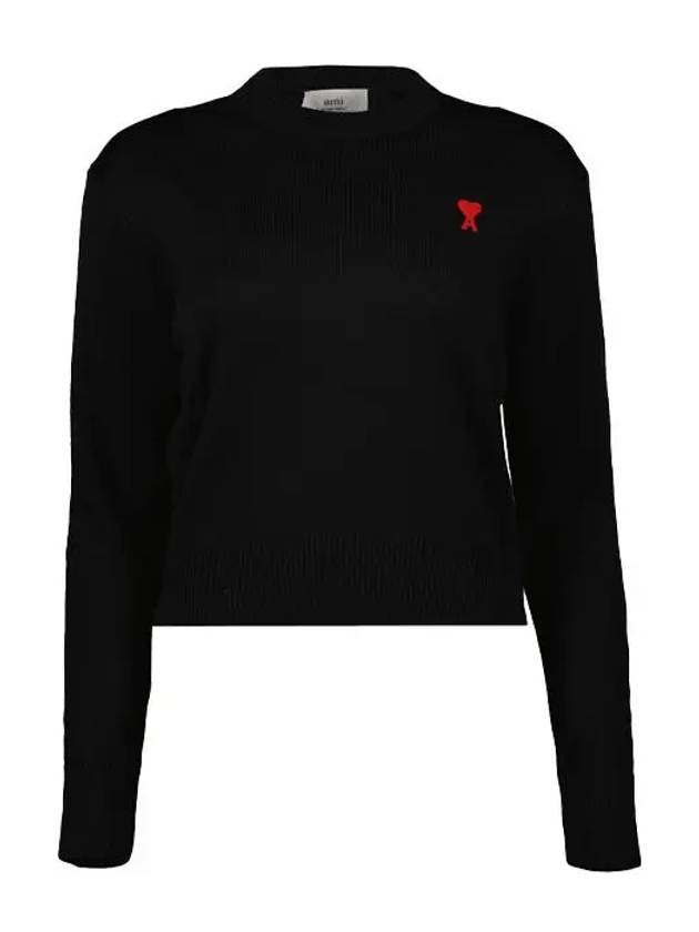 Heart Logo Wool Knit Top Black - AMI - BALAAN 2