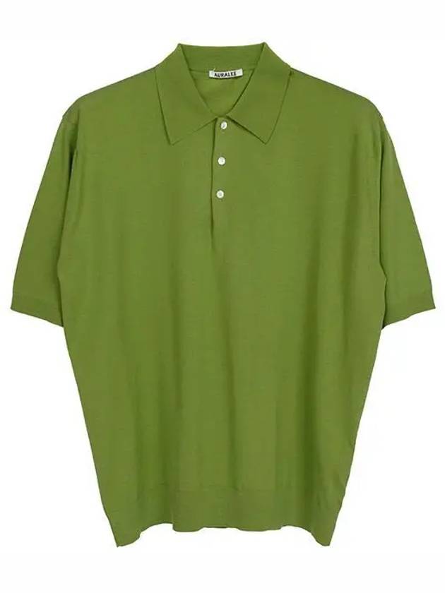 Sage Green Super High Gauge Polo Short Sleeve Knit A24SP02PD SAGEGREEN 1210155 - AURALEE - BALAAN 1