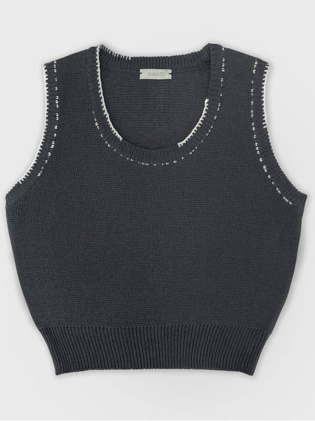 Linen Knit Vest Stitched by Hand CHARCOAL women s top - RUBATI - BALAAN 2