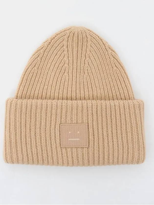 Face Patch Ribbed Wool Beanie Biscuit Beige - ACNE STUDIOS - BALAAN 3