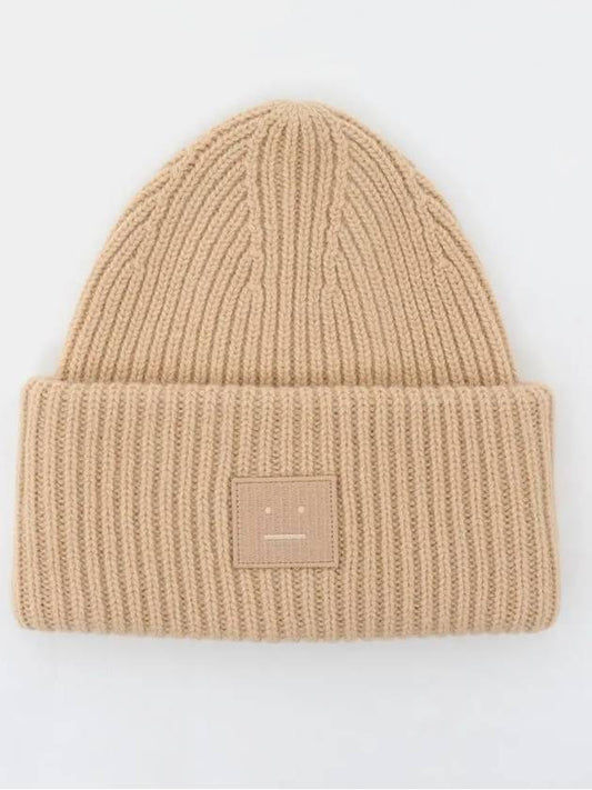 Face Patch Ribbed Wool Beanie Biscuit Beige - ACNE STUDIOS - BALAAN 2