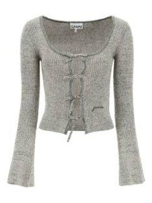 Sparkle Rib Tie Band Lurex Polyester Blouse Grey - GANNI - BALAAN 2