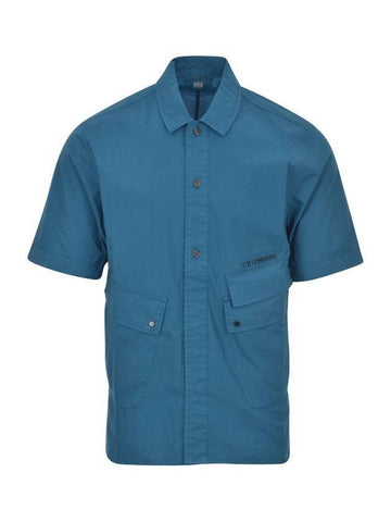 Cotton Popeline Pocket Short Sleeve Shirt Blue - CP COMPANY - BALAAN 1