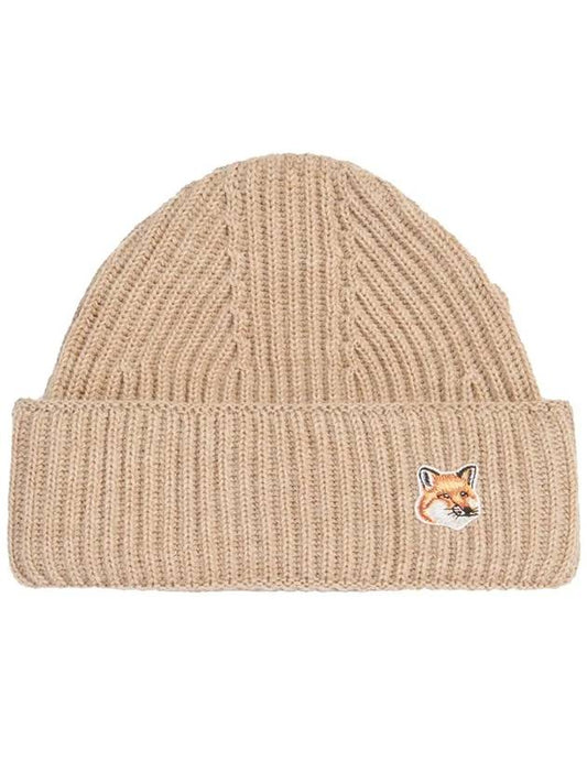 Fox Head Patch Ribbed Beanie Beige - MAISON KITSUNE - BALAAN 2