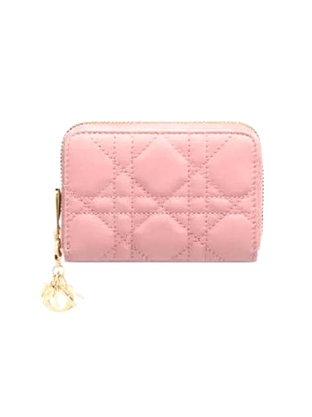 Lady Voyageur Cannage Lambskin Small Coin Wallet Antique Pink - DIOR - BALAAN 1