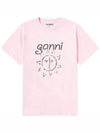 Logo Print Organic Cotton Short Sleeve T-Shirt Pink - GANNI - BALAAN 2