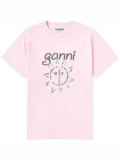 Logo Print Organic Cotton Short Sleeve T-Shirt Pink - GANNI - BALAAN 2