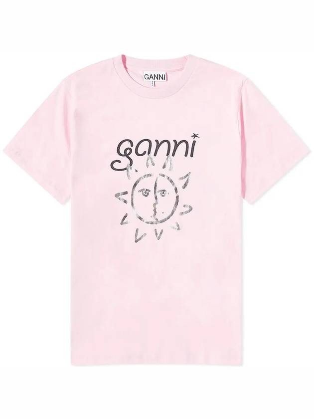 Logo Print Organic Cotton Short Sleeve T-Shirt Pink - GANNI - BALAAN 3