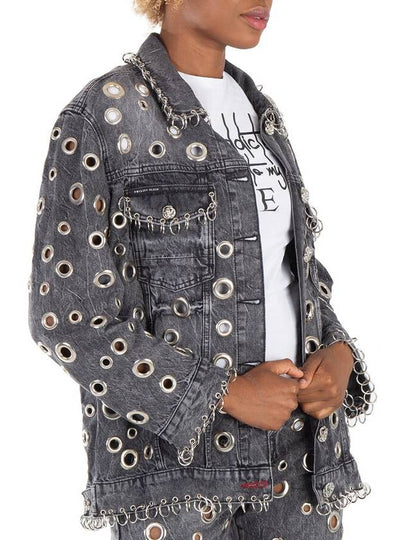 Philipp Plein Metal Rings Detail Denim Jacket, Size Small - PHILIPP PLEIN - BALAAN 2