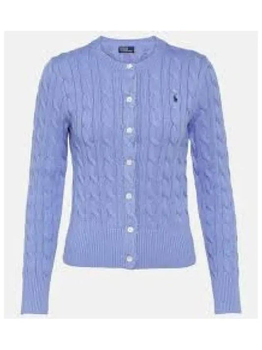 Savings W Cable Knit Cotton Crew Neck Cardigan Blue - POLO RALPH LAUREN - BALAAN 1