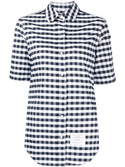 Classic Check Oxford Short Sleeve Shirt Navy - THOM BROWNE - BALAAN 1