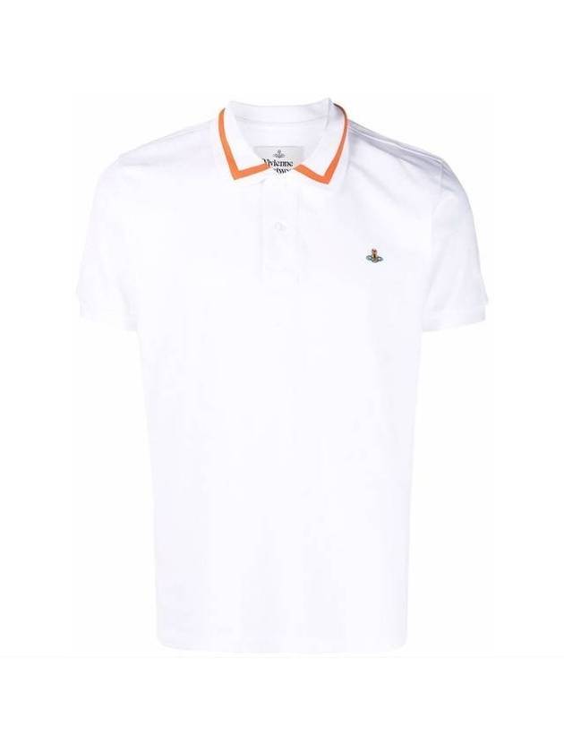 Men's Logo Striped Short Sleeve Polo Shirt White - VIVIENNE WESTWOOD - BALAAN.