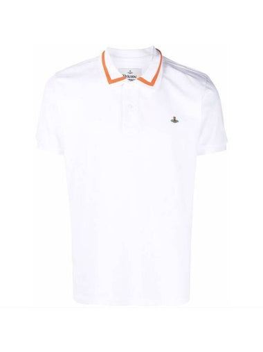 Men's Logo Striped Short Sleeve Polo Shirt White - VIVIENNE WESTWOOD - BALAAN 1