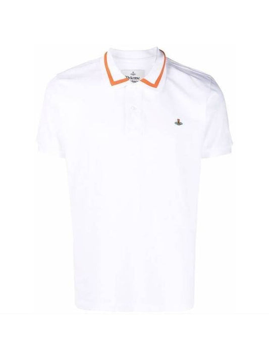 Men's Logo Striped Short Sleeve Polo Shirt White - VIVIENNE WESTWOOD - BALAAN.