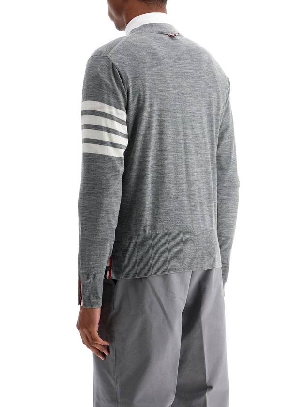 Men's Sustainable Classic Diagonal Wool Cardigan Pale Grey - THOM BROWNE - BALAAN 4