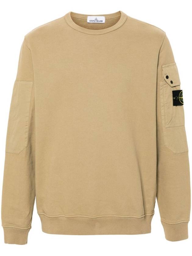 Brushed Organic Cotton Fleece Sweatshirt Beige - STONE ISLAND - BALAAN 2