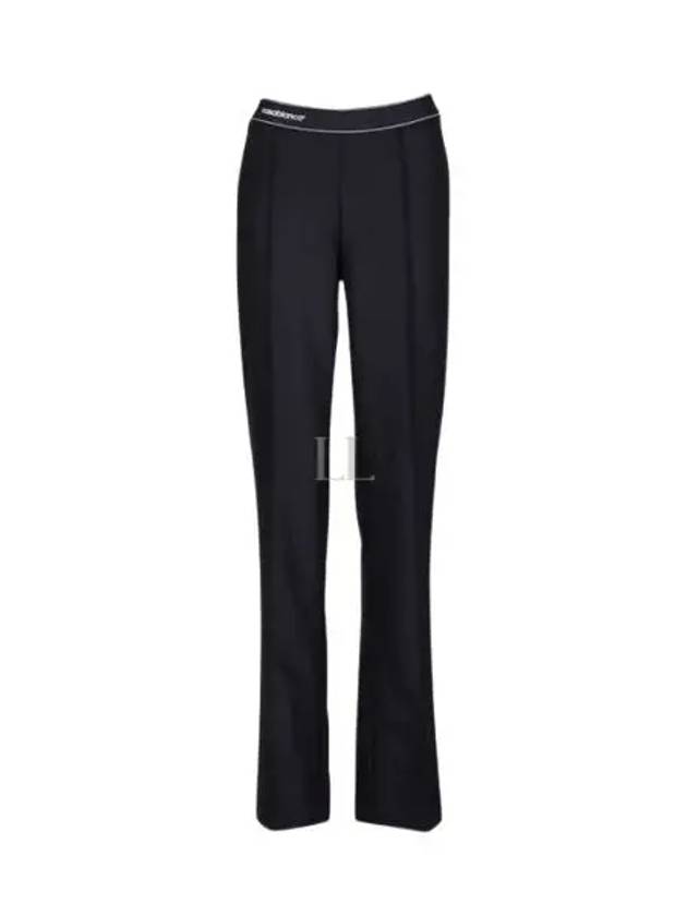 Logo Waistband Virgin Wool Straight Pants Black - MIU MIU - BALAAN 2