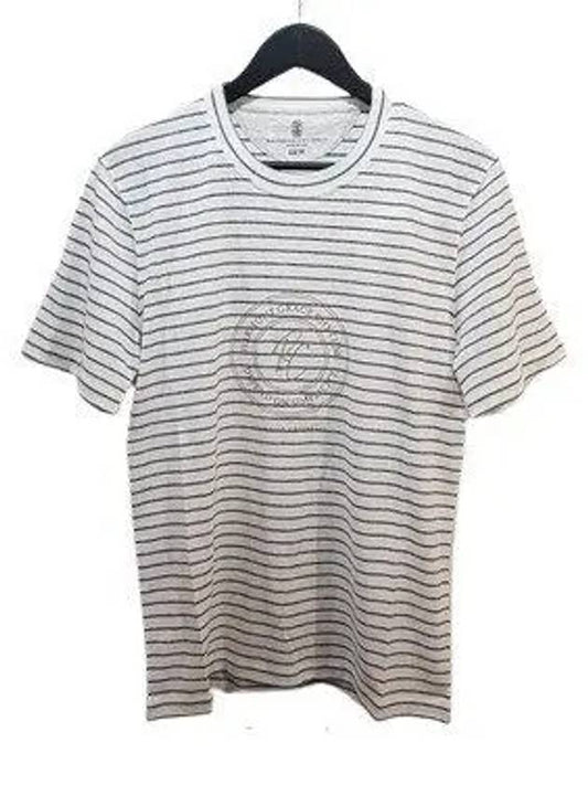 Logo Print Stripe Short Sleeve T-Shirt White - BRUNELLO CUCINELLI - BALAAN 2