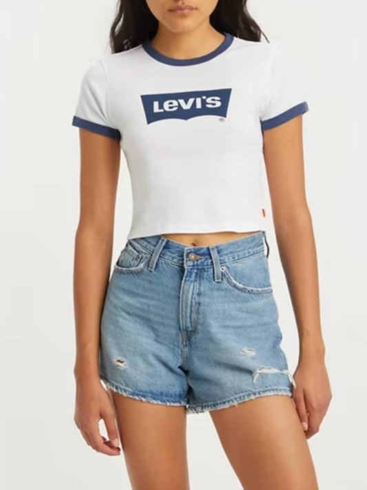 Women's Graphic Ringer Mini Crop Short Sleeve T-Shirt White - LEVI'S - BALAAN 2