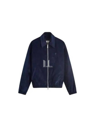 Heart Logo Corduroy Cotton Zip-Up Jacket Navy - AMI - BALAAN 2