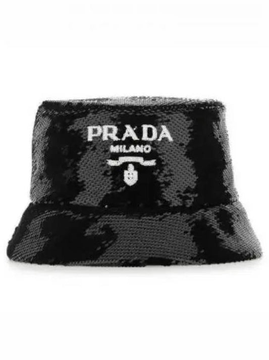 Logo Sequin Bucket Hat Black - PRADA - BALAAN 2