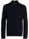 Logo Half Zip Up Cable Wool Knit Top Navy - POLO RALPH LAUREN - BALAAN 1