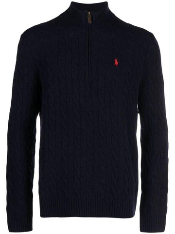 Logo Half Zip Up Cable Wool Knit Top Navy - POLO RALPH LAUREN - BALAAN 1