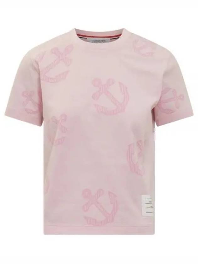 Women's Anchor Logo Round Short Sleeve T-Shirt Pink - THOM BROWNE - BALAAN 2