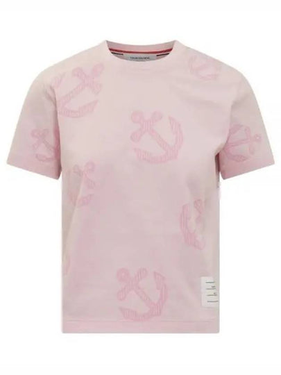 Women's Anchor Logo Round Short Sleeve T-Shirt Pink - THOM BROWNE - BALAAN 2