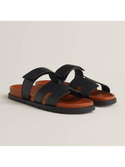Chypre Absong Calfskin Sandals Black Natural - HERMES - BALAAN 2