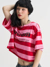 Stripe Crop Loosefit Half Sleeve T Shirt Pink - SORRY TOO MUCH LOVE - BALAAN 5