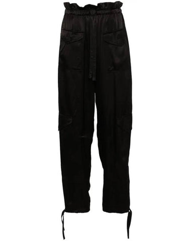 Satin Cargo Track Pants Black - GANNI - BALAAN 1