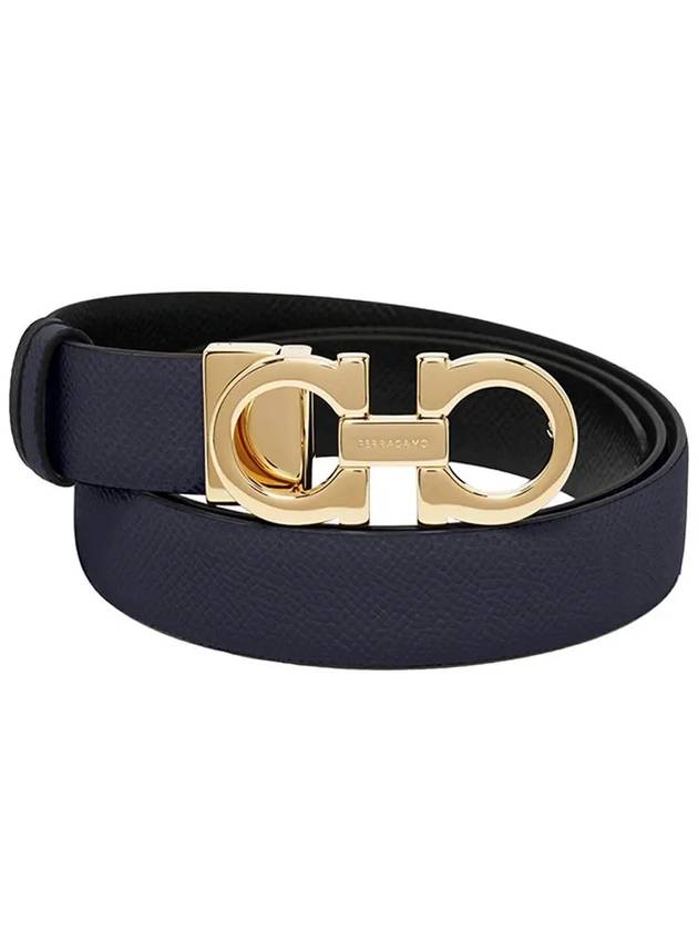 Reversible Gancini Leather Belt Black Navy - SALVATORE FERRAGAMO - BALAAN 3