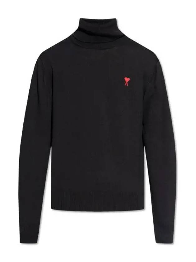 Men's Heart Logo Wool Turtleneck Black - AMI - BALAAN 2