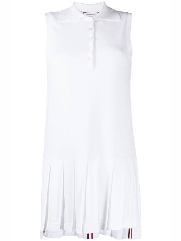 Women's Classic Pique Sleeveless Tennis Dress White - THOM BROWNE - BALAAN 3