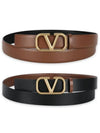 Men's V Logo Signature Leather Belt Brown - VALENTINO - BALAAN 3