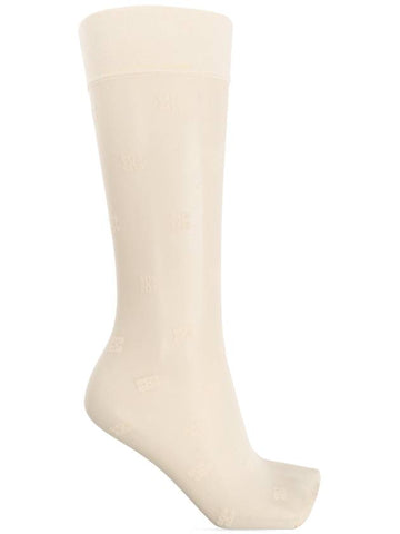 Ganni Monogrammed Knee-high Socks, Women's, Cream - GANNI - BALAAN 1