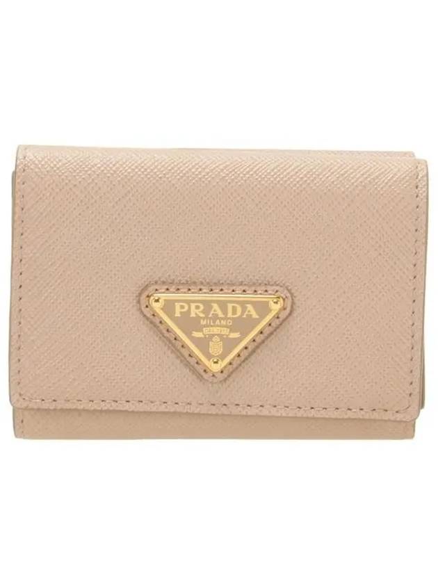 Women's Triangle Logo Saffiano Compact Half Wallet Pink - PRADA - BALAAN 2