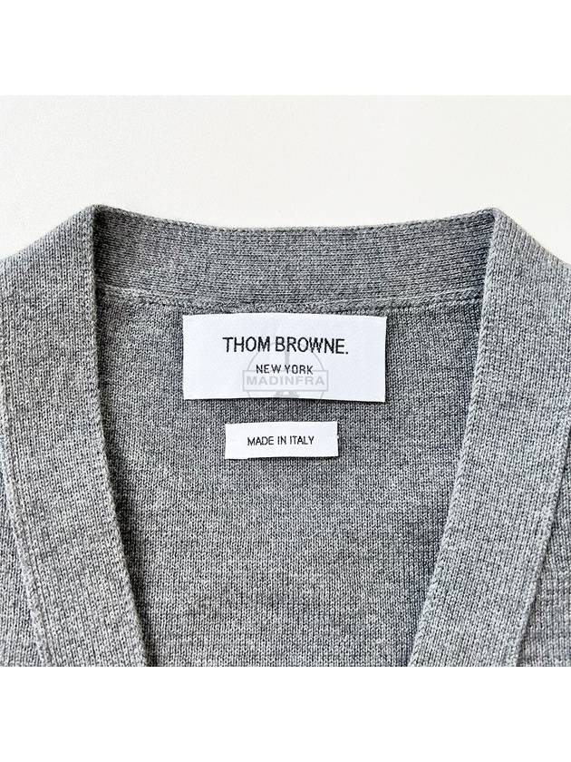 Milano Stitch 4 Bar Classic V Neck Fine Merino Wool Cardigan Navy - THOM BROWNE - BALAAN 8