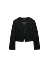 Colin Wool No-Collar V-neck Diagonal Three Button Long Sleeve Crop Jacket Black - RAMUSTUDIO - BALAAN 1