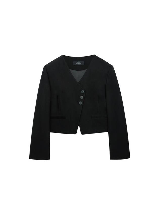 Colin Wool No-Collar V-neck Diagonal Three Button Long Sleeve Crop Jacket Black - RAMUSTUDIO - BALAAN 1