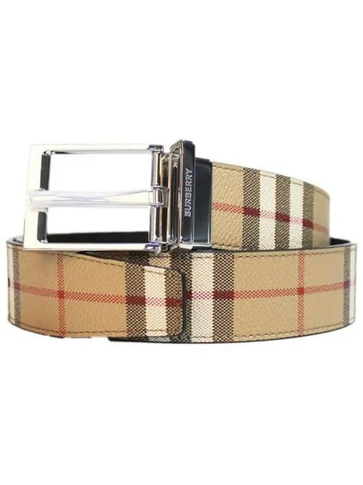 Square Buckle Check Reversible Coated Fabric Leather Belt Beige - BURBERRY - BALAAN 2