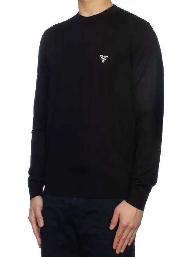 Superfine Crew neck Wool Knitted Sweater Black - PRADA - BALAAN 3