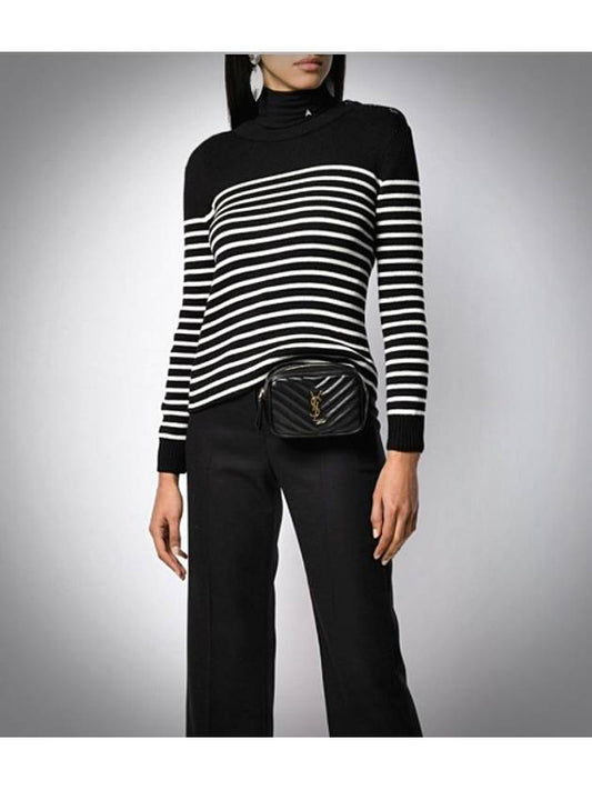 Women's Striped Round Wool Knit 588097 - SAINT LAURENT - BALAAN 2