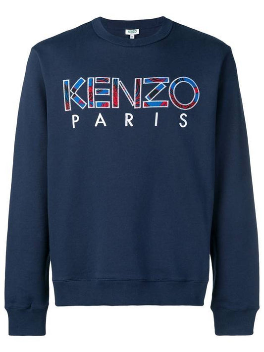 Men's Logo Lettering Sweatshirt Navy - KENZO - BALAAN.