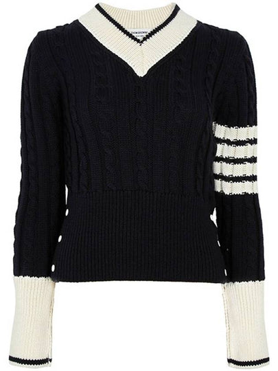 Baby Cable V-Neck Knit Top Navy - THOM BROWNE - BALAAN 2