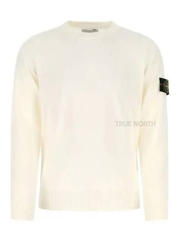 Logo Patch Round Neck Knit Top Ivory - STONE ISLAND - BALAAN 2