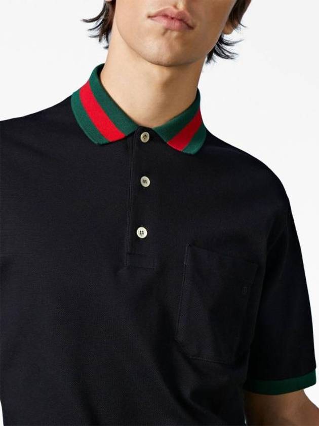 Men's Web Motif Stripe Collar Short Sleeve Polo Shirt Black - GUCCI - BALAAN 7