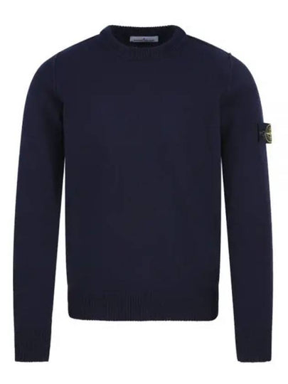 Logo Patch Crew Neck Wool Knit Top Navy - STONE ISLAND - BALAAN 2